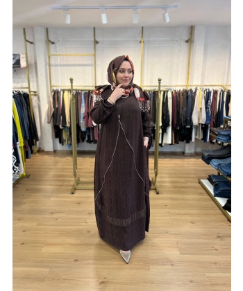 FATMA DANIŞMAN Kazayağı Jakar Fermuarlı Elbise