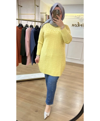 ADN LEOPAR Desenli Merserize Tunik (NORMAL BEDEN)