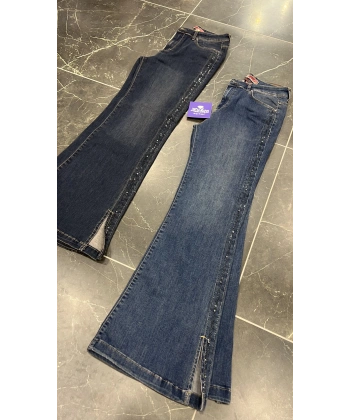 Lacarte Zımbalı Taşlı Yırtmaçlı İspanyol Kot