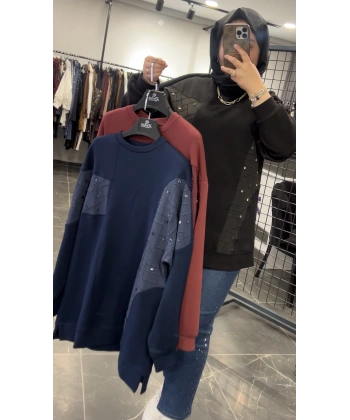 Levidor Jakarlı Boncuk İşlemeli Sweat