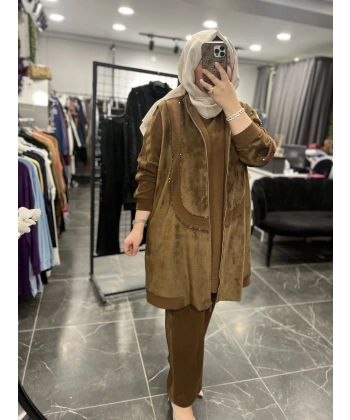 MEVA BY PUREVA Boncuk İşlemeli Yelekli Üçlü Takım