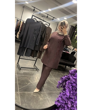 MEVA By Pureva Çizgili İşlemeli BÜYÜK BEDEN Takım