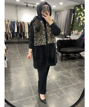 MEVA BY PUREVA Leopar Yelekli Üçlü Takım