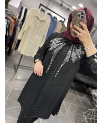 Meva By Pureva Püskürtme Taşlı ve İncili Pamuk Gömlek