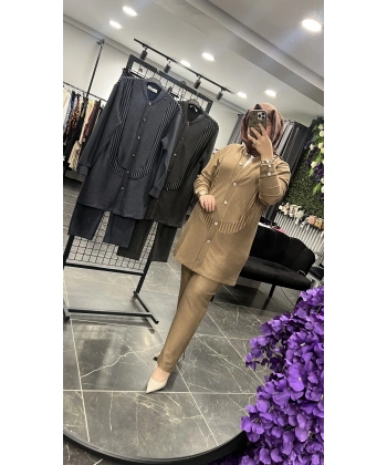 MEVA PLUS BY PUREVA Çizgili İşlemeli Ceketli Takım