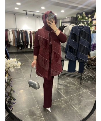 PUREVA Çarpraz Taşlı Yelekli Üçlü Takım