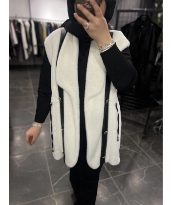 Solis Deri Detay Angora Yelek