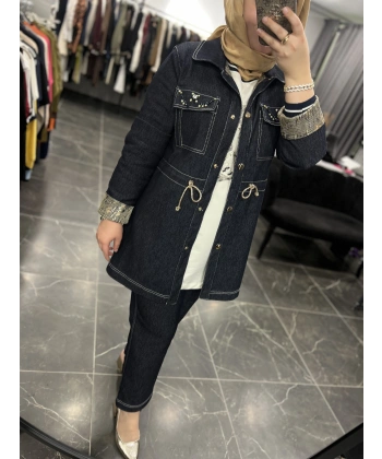 SOLİS Taşlı Fermuarlı Üçlü Kot Takım