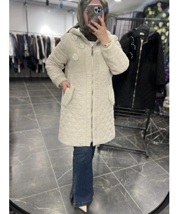 SOLİS Yaprak Taşlı Angora Kapitone Kaban