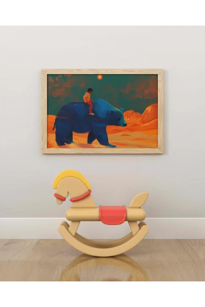 Mavi Ayı Gece Duvar Posteri | A2, A3, A4 Boyutlarında Çerçeveli ve Çerçevesiz Duvar Tablosu Seçenekleri, Çocukluk Hayalleri Koleksiyonu