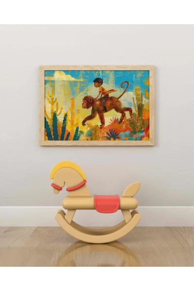 Maymun Üstünde Yolculuk Duvar Posteri | A2, A3, A4 Boyutlarında Çerçeveli ve Çerçevesiz Duvar Tablosu Seçenekleri, Çocukluk Hayalleri Koleksiyonu