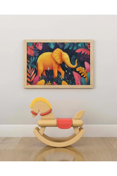 Turuncu Fil Duvar Posteri | A2, A3, A4 Boyutlarında Çerçeveli ve Çerçevesiz Duvar Tablosu Seçenekleri, Çocukluk Hayalleri Koleksiyonu