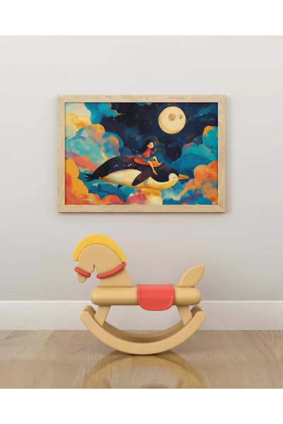 Uçan Penguen Duvar Posteri | A2, A3, A4 Boyutlarında Çerçeveli ve Çerçevesiz Duvar Tablosu Seçenekleri, Çocukluk Hayalleri Koleksiyonu