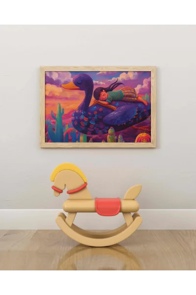 Mor Ördek Duvar Posteri | A2, A3, A4 Boyutlarında Çerçeveli ve Çerçevesiz Duvar Tablosu Seçenekleri, Çocukluk Hayalleri Koleksiyonu