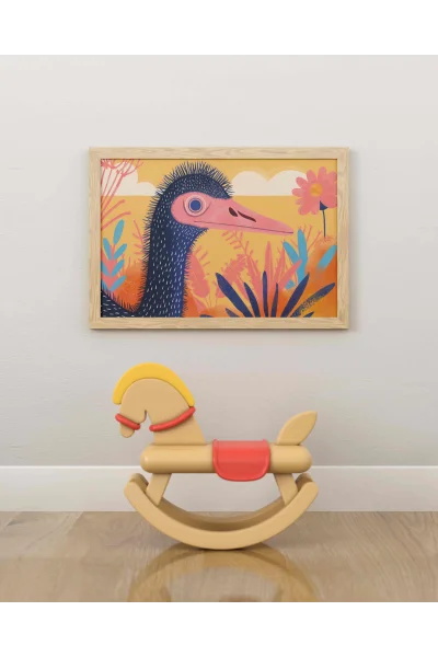 Pembe Burun Devekuşu Duvar Posteri | A2, A3, A4 Boyutlarında Çerçeveli ve Çerçevesiz Duvar Tablosu Seçenekleri, Çocukluk Hayalleri Koleksiyonu