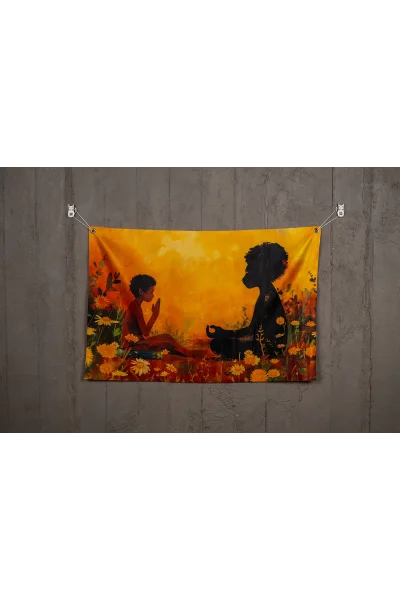 Çocukluk Hayalleri Temalı Nostaljik Duvar Halısı, Kaliteli Kumaş Duvar Örtüsü, Puma Çocuk, Çocukluk Hayalleri Serisi