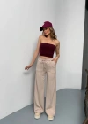 Bej Modal Kumaş Çımalı Palazzo Pantolon