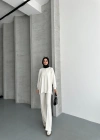 Beyaz Modal Çımalı Kadın Uzun Alt Üst Takım