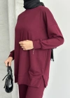 Bordo Çımalı Modal Tesettür Alt Üst Takım