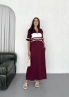 Bordo Garnili Fermuarlı Modal Elbise