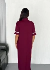 Bordo Garnili Fermuarlı Modal Elbise
