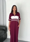 Bordo Garnili Fermuarlı Modal Elbise