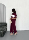 Bordo Garnili Fermuarlı Modal Elbise
