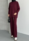 Bordo Modal Çımalı Kadın Uzun Alt Üst Takım