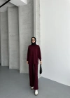 Bordo Modal Çımalı Kadın Uzun Alt Üst Takım