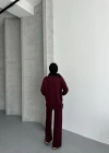 Bordo Modal Çımalı Kadın Uzun Alt Üst Takım
