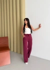 Bordo Modal Kumaş Bol Paça Pantolon