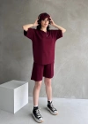 Bordo Modal Oval Kesim Kısa Kollu Tişört
