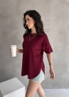 Bordo Modal Oval Kesim Kısa Kollu Tişört