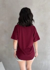Bordo Modal Oval Kesim Kısa Kollu Tişört