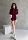 Bordo Modal Oval Kesim Kısa Kollu Tişört