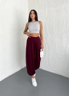 Bordo Modal Pileli Şalvar