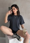 Füme Modal Oval Kesim Kısa Kollu Tişört