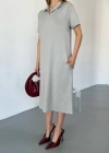 Gri Polo Yaka Modal Kadın Elbise