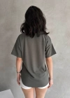 Haki Modal Oval Kesim Kısa Kollu Tişört
