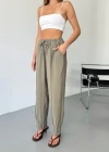 Haki Tensel Havuç Model Çımalı Kadın Pantolon