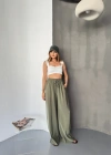 Haki Tensel Kumaş Palazzo Kadın Pantolon