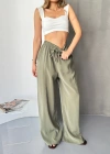 Haki Tensel Kumaş Palazzo Kadın Pantolon