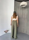 Haki Tensel Kumaş Palazzo Kadın Pantolon