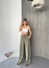 Haki Tensel Kumaş Palazzo Kadın Pantolon
