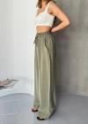 Haki Tensel Kumaş Palazzo Kadın Pantolon