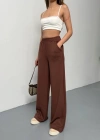 Kahve Modal Kumaş Bol Paça Pantolon