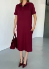 Kırmızı Polo Yaka Modal Kadın Elbise
