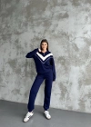 Lacivert Garnili Modal Yarım Fermuarlı Takım
