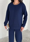 Lacivert Modal Çıma Detaylı Alt Üst Bayan Takım