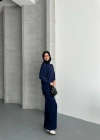 Lacivert Modal Çımalı Kadın Uzun Alt Üst Takım